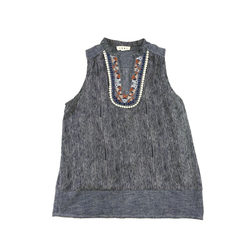THML Sleeveless Embroidered Notch Neck Top Size XS Anthropologie Boho Preppy